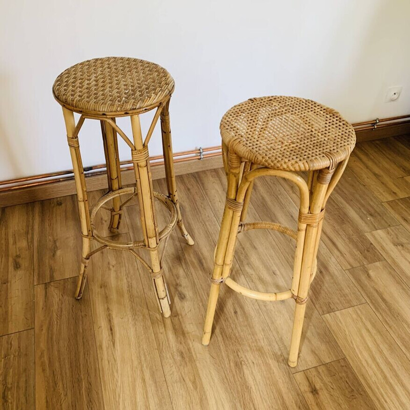 Pair of vintage rattan and wicker stools