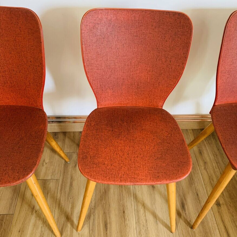 Set of 3 vintage model 800 chairs in wood and vinyl for Baumann, 1950