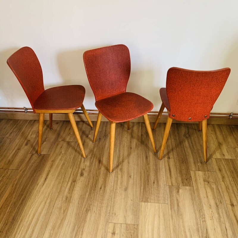 Set of 3 vintage model 800 chairs in wood and vinyl for Baumann, 1950