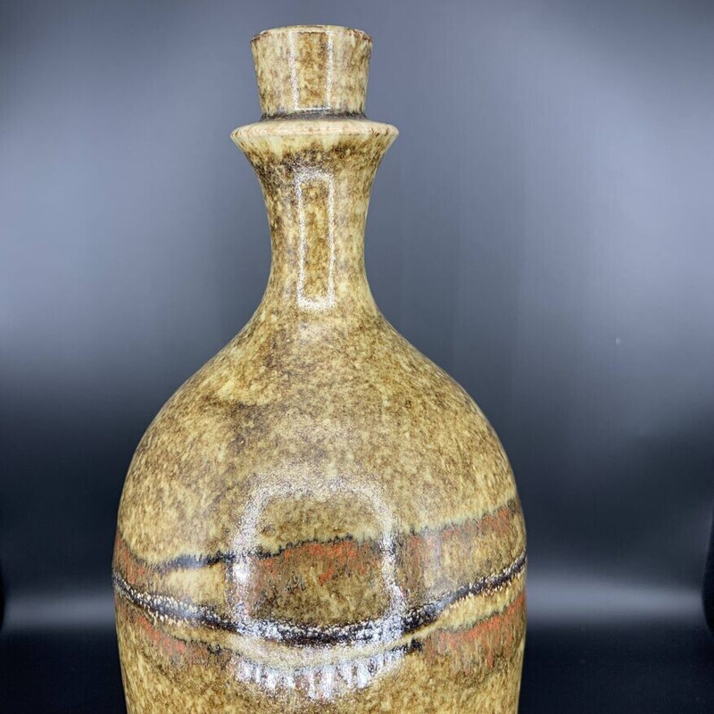 Vintage enameled stoneware bottle by Robert Heraud