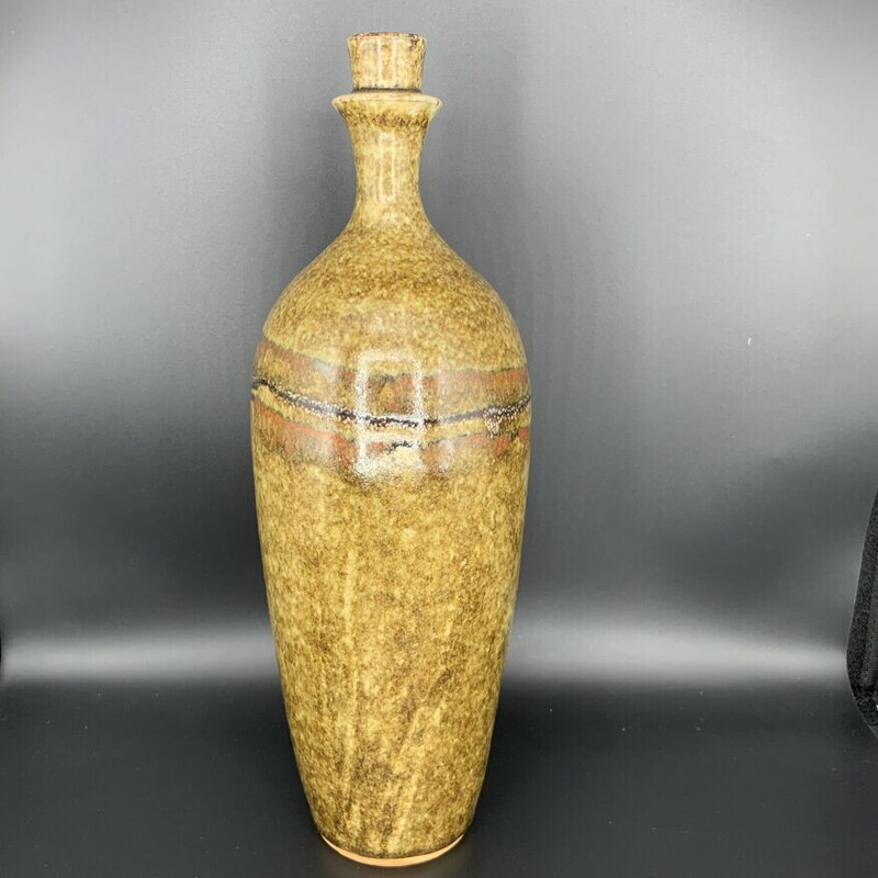 Vintage enameled stoneware bottle by Robert Heraud