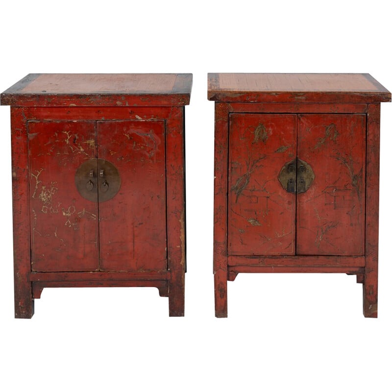 Pair of vintage red lacquer sideboards, China