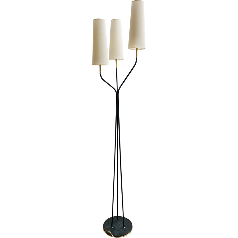 Vintage tripod floor lamp in metal and brass for Lunel, 1955
