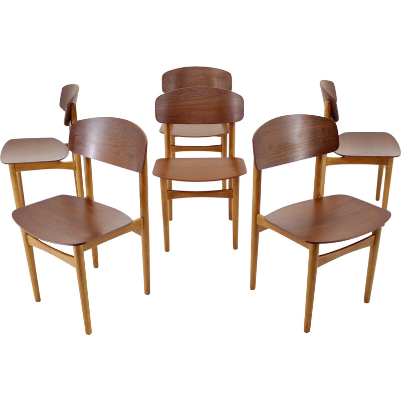 Set of 6 vintage dining chairs model 122 in oak and teak by Børge Mogensen for Søborg Møbelfabric, Denmark