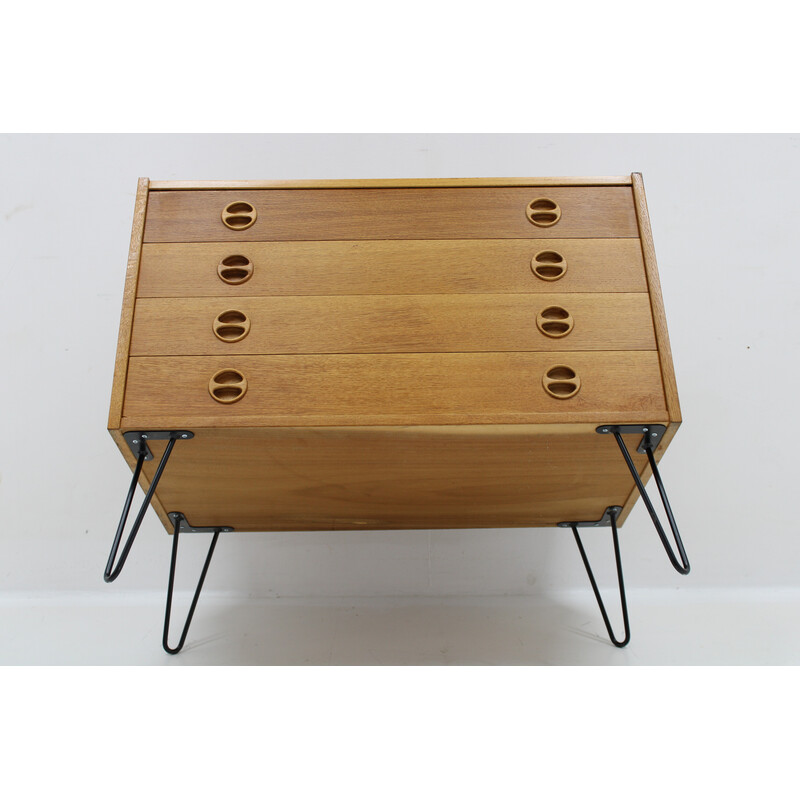 Vintage recycled oak and iron chest of drawers with drawers, Denmark 1960