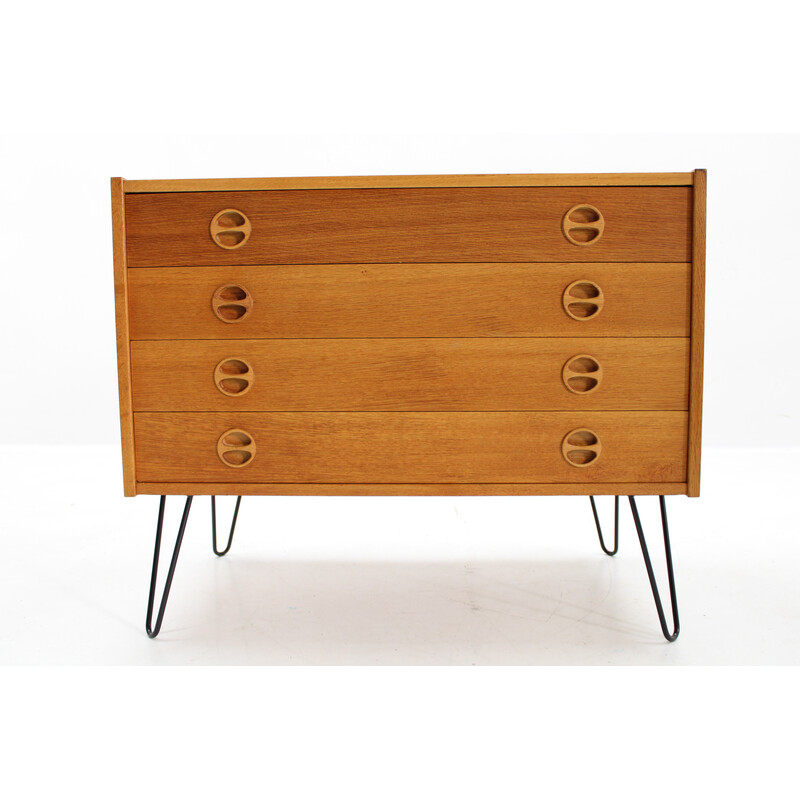Vintage recycled oak and iron chest of drawers with drawers, Denmark 1960