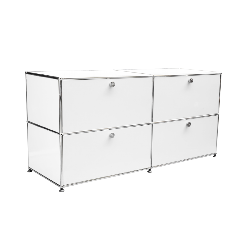 White storage unit with chrome-plated frame by USM - 1990s