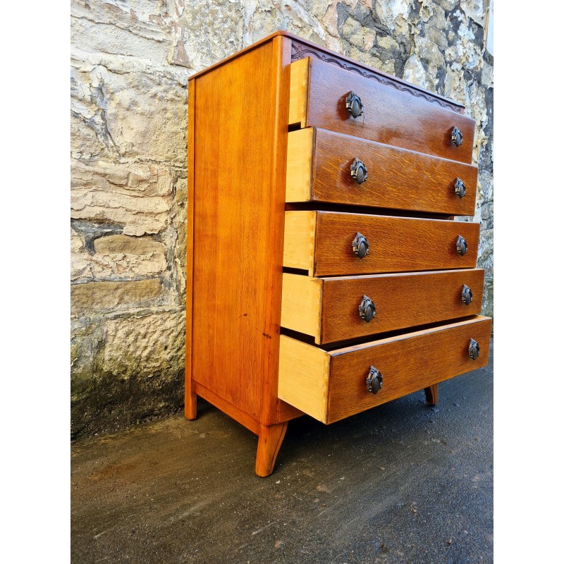 Vintage Lebus oak chest of drawers with 5 drawers