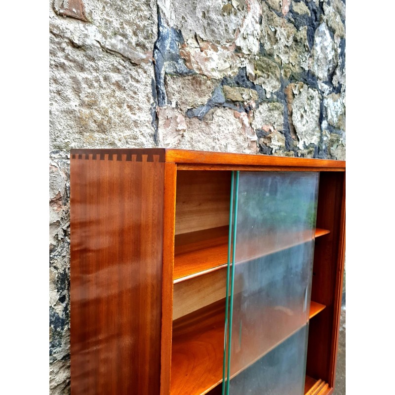 Vintage ebony and walnut storage shelves with display cabinet by Morris of Glasgow