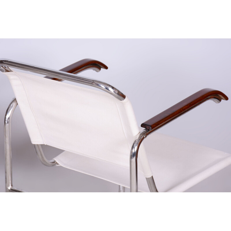 Pair of vintage Bauhus armchairs in beech and chrome steel, Czechoslovakia 1930