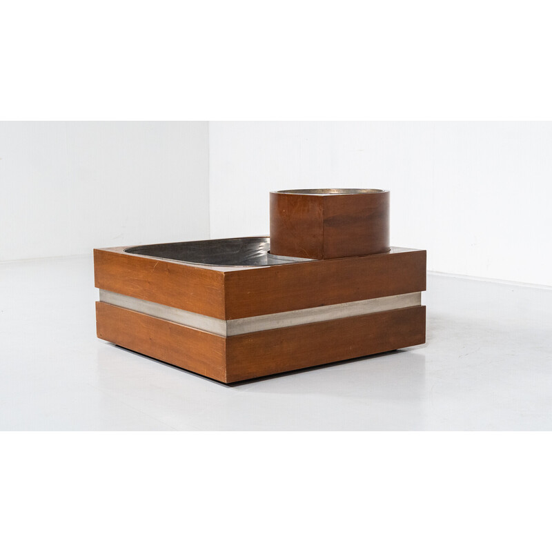Vintage planter in walnut and chrome steel, Italy 1970