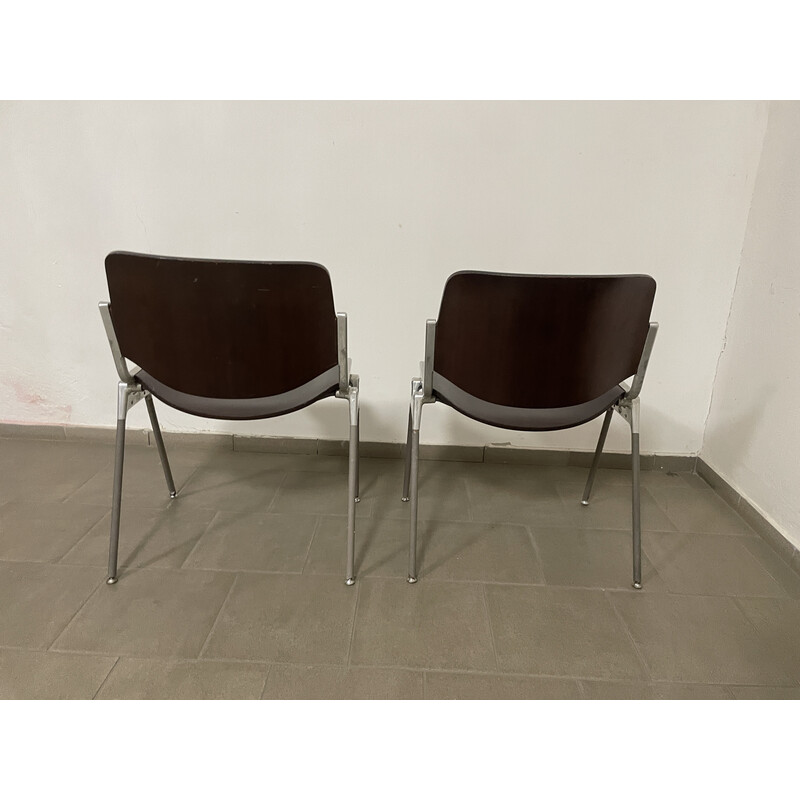 Pair of vintage DS106 model chairs in wood and metal by Giancarlo Piretti for Castelli, Italy 1970