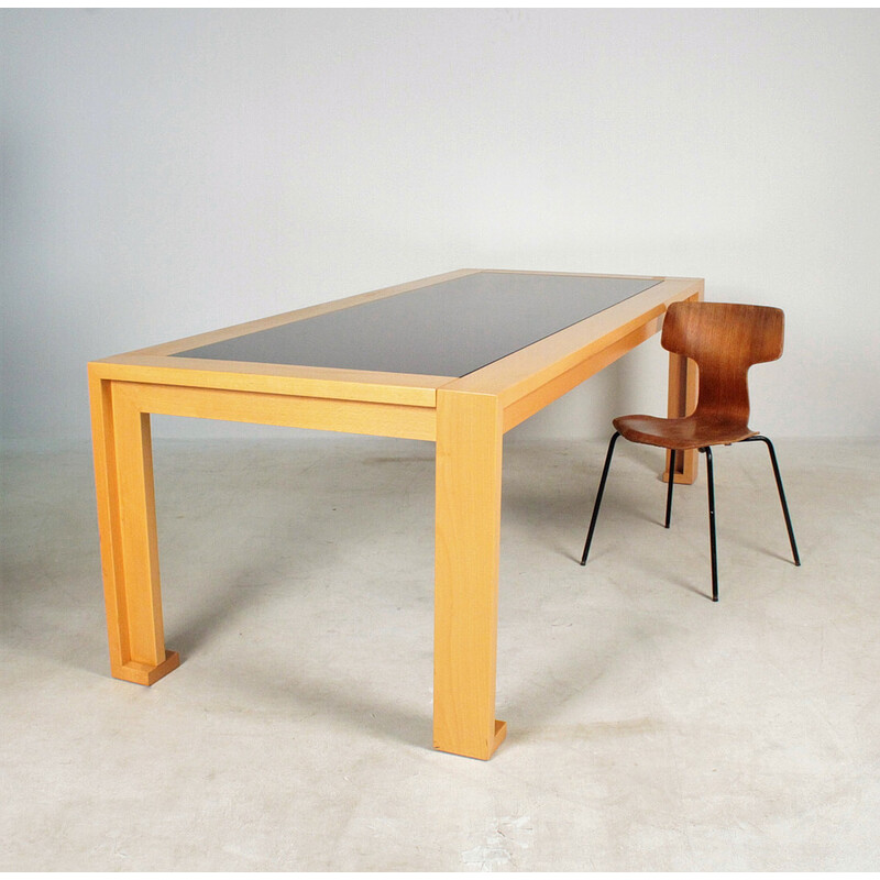 Vintage wood and glass dining table by Afra Scarpa for Cassina, 1980