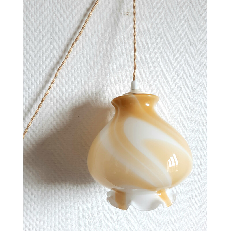 Vintage globe-shaped portable lamp in caramel yellow color, 1970