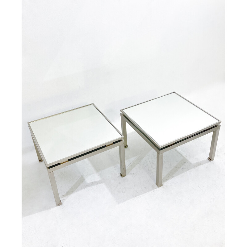 Pair of vintage metal and glass side tables, Italy 1970