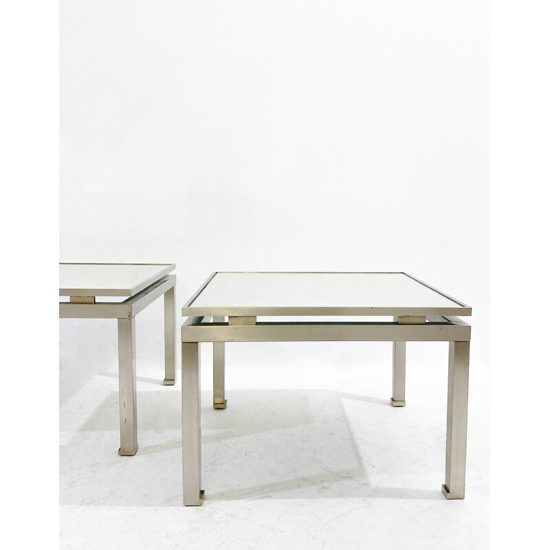 Pair of vintage metal and glass side tables, Italy 1970