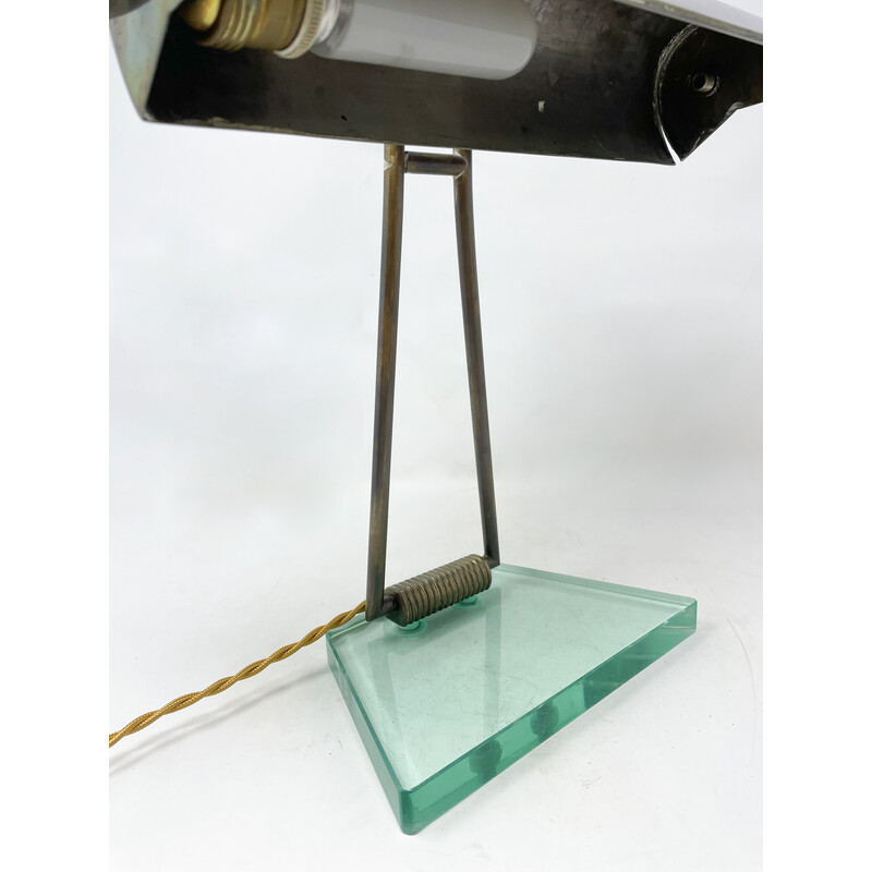 Vintage glass and brass table lamp, 1950