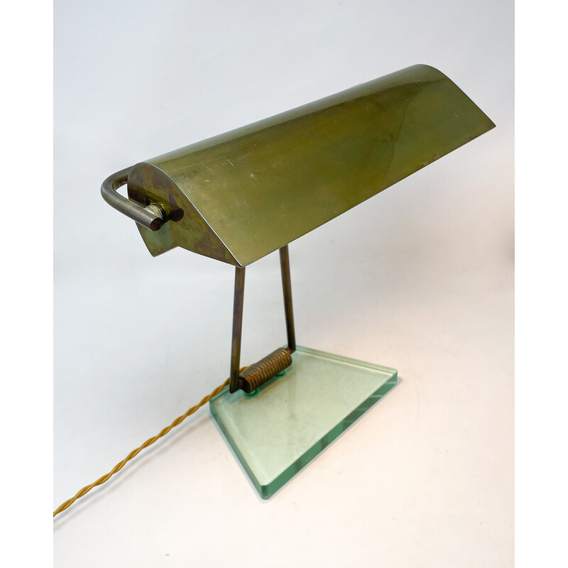 Vintage glass and brass table lamp, 1950
