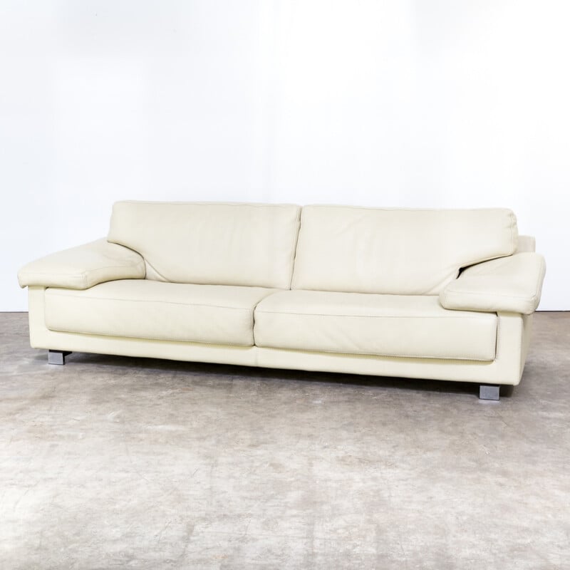 Mid-century 2-seater white leather sofa - 1980s