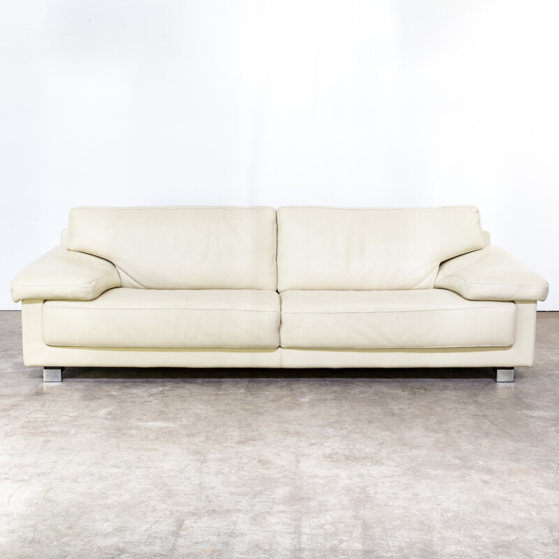 Mid-century 2-seater white leather sofa - 1980s