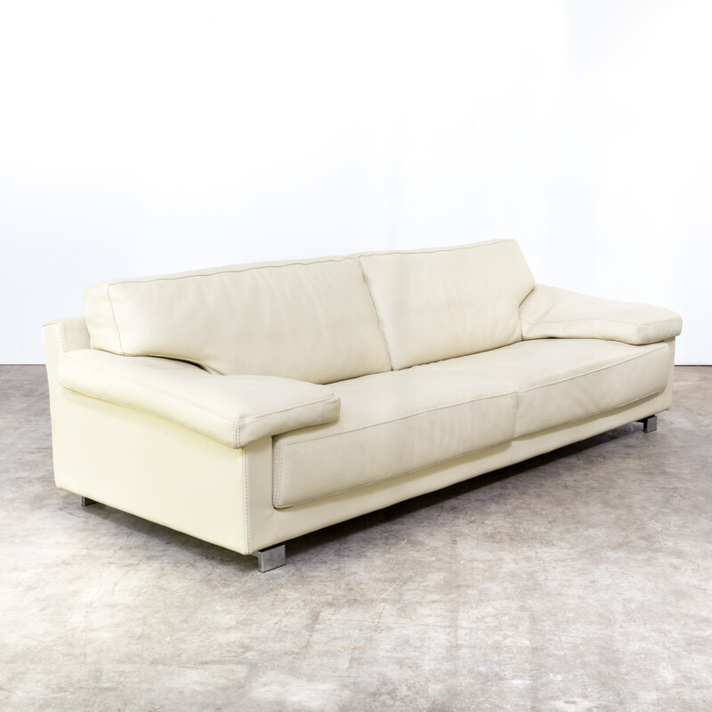 Mid-century 2-seater white leather sofa - 1980s