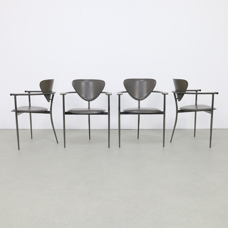 Conjunto de 4 cadeiras de jantar vintage em pele para Arrben, Itália 1980