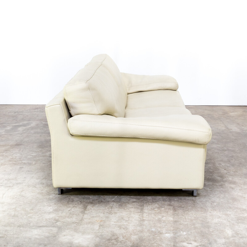 Mid-century 2-seater white leather sofa - 1980s