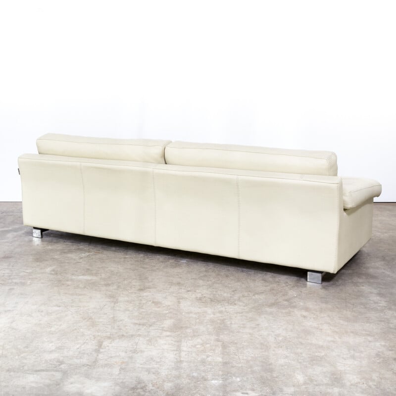 Mid-century 2-seater white leather sofa - 1980s