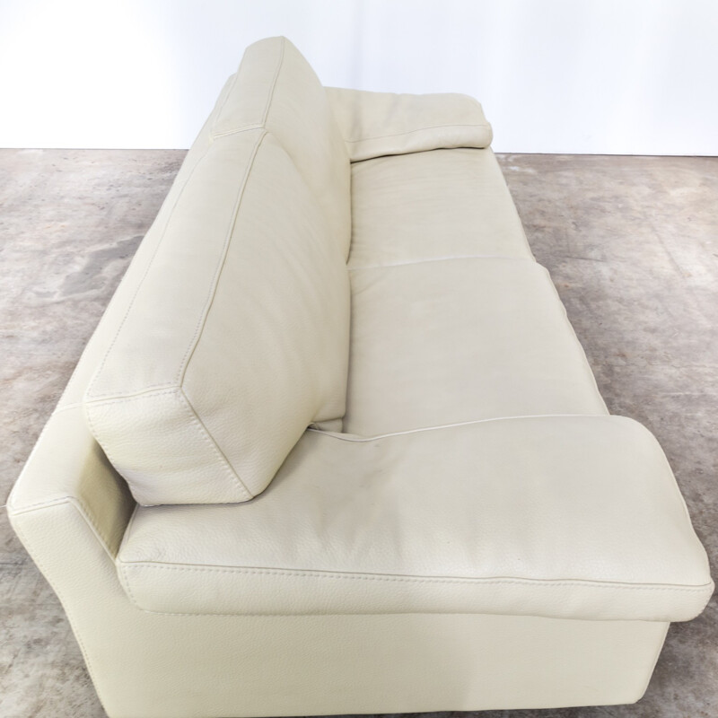 Mid-century 2-seater white leather sofa - 1980s