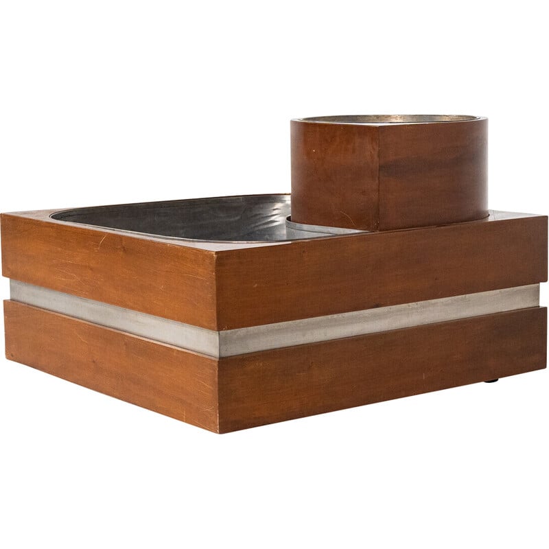 Vintage planter in walnut and chrome steel, Italy 1970