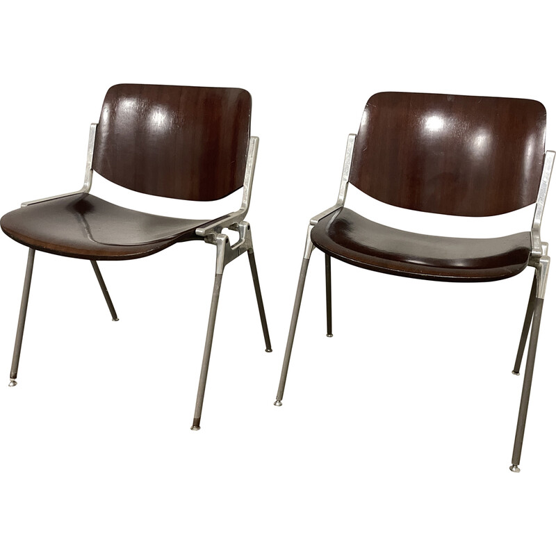 Pair of vintage DS106 model chairs in wood and metal by Giancarlo Piretti for Castelli, Italy 1970