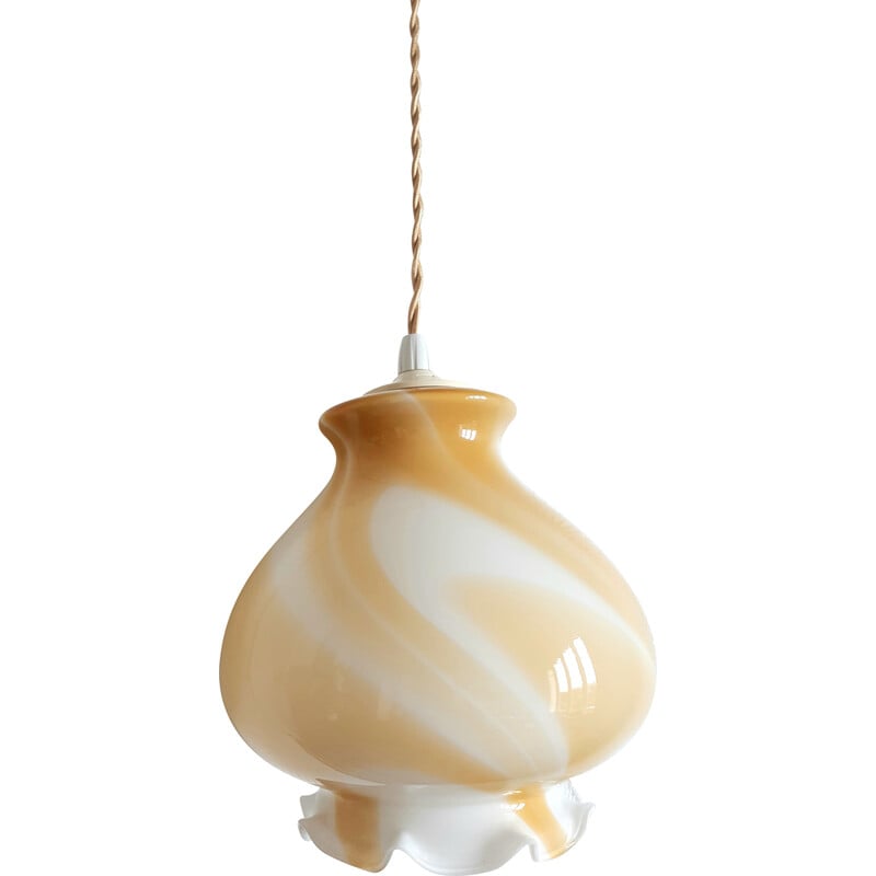 Vintage globe-shaped portable lamp in caramel yellow color, 1970