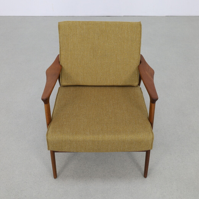 Vintage mustard-colored teak armchair, Denmark 1960