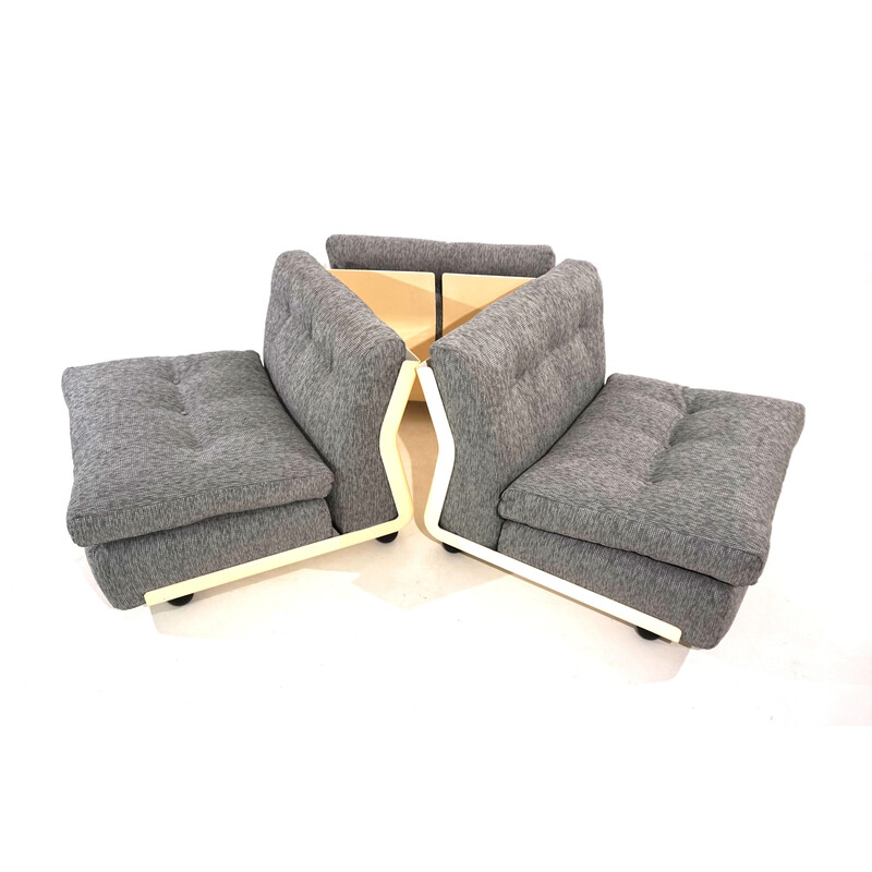 Set of 3 vintage Amanta armchairs in fiberglass and Boucle fabric by Mario Bellini for C et B Italia, Italy 1963