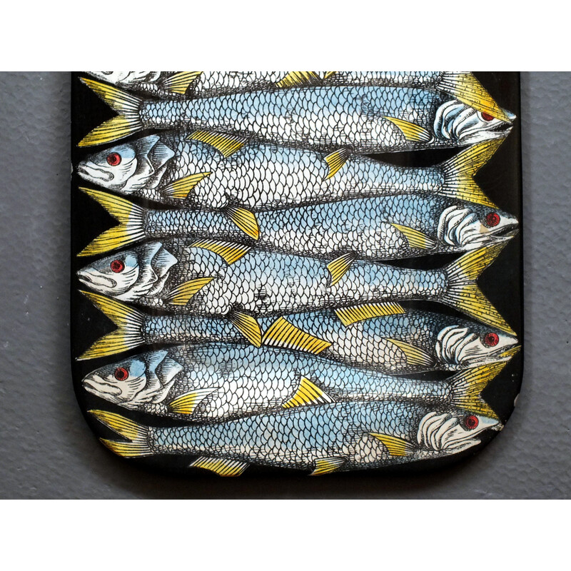 Tabuleiro de metal lacado vintage com decoração de peixes por Fornasetti Piero, Itália 1950