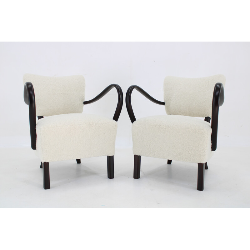 Pair of vintage Art Deco armchairs in wood and fabric by Jindrich Halabala, Czechoslovakia 1930