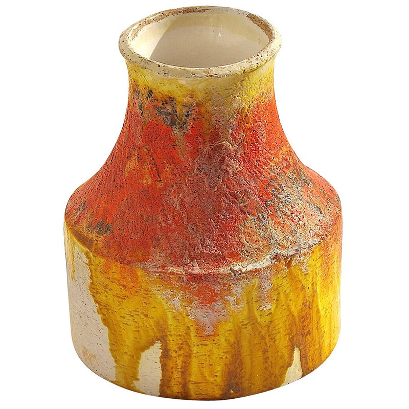 Vase orange et jaune en céramique, Marcello FANTONI - années 50