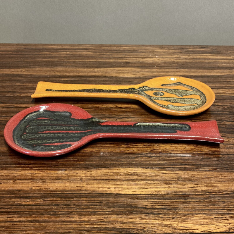 Pair of vintage handmade ceramic spoons