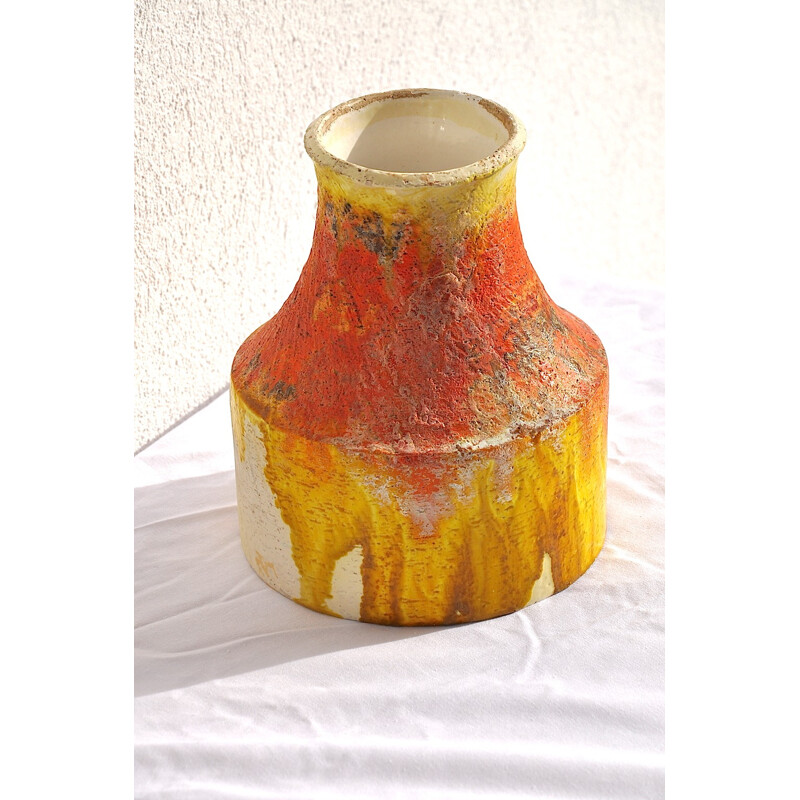 Vase orange et jaune en céramique, Marcello FANTONI - années 50