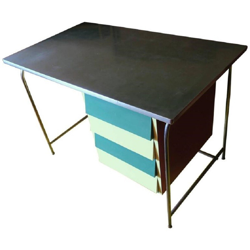 Colorful Italian tubular steel and formica desk - 1950s