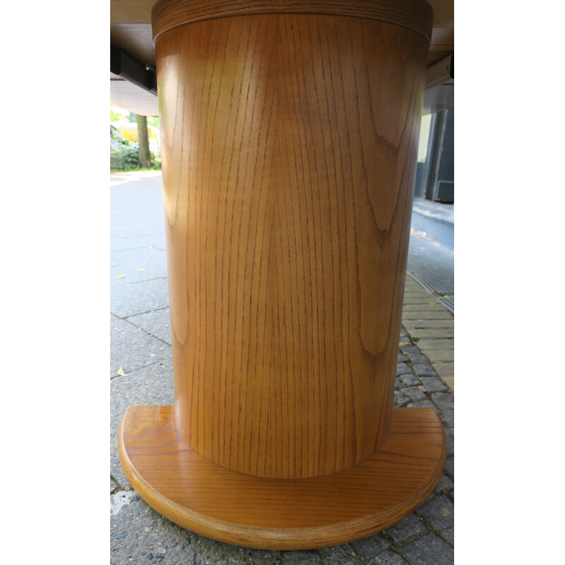 Vintage Danish oak conference table on cylindrical column by C J Rosengaarden - 1970s