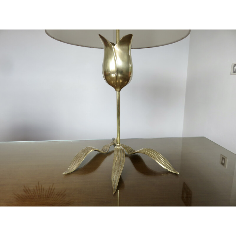 Vintage "flower" lamp in gilded brass, France 1970