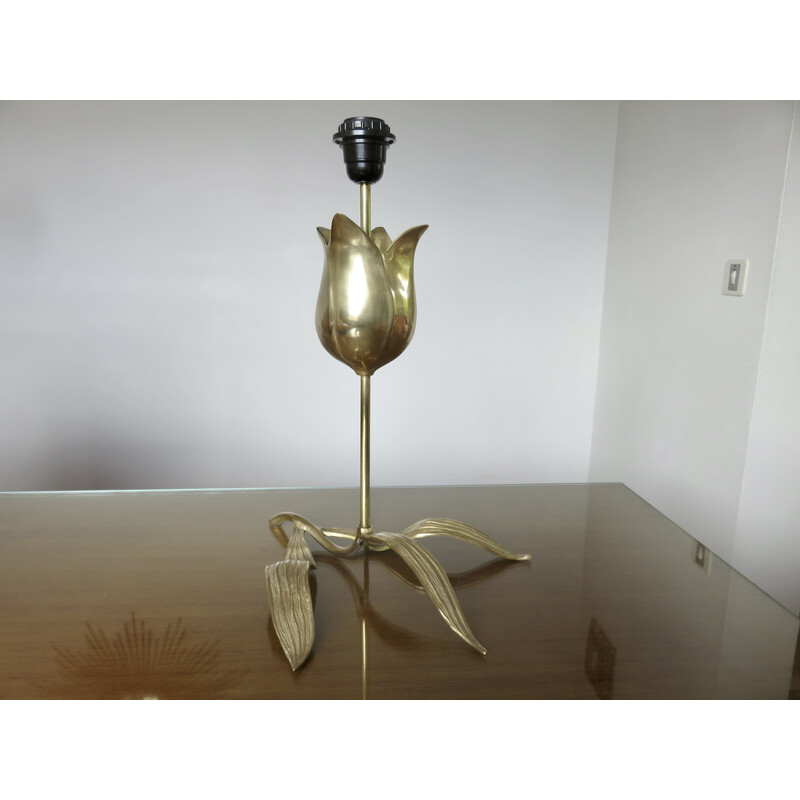 Vintage "flower" lamp in gilded brass, France 1970