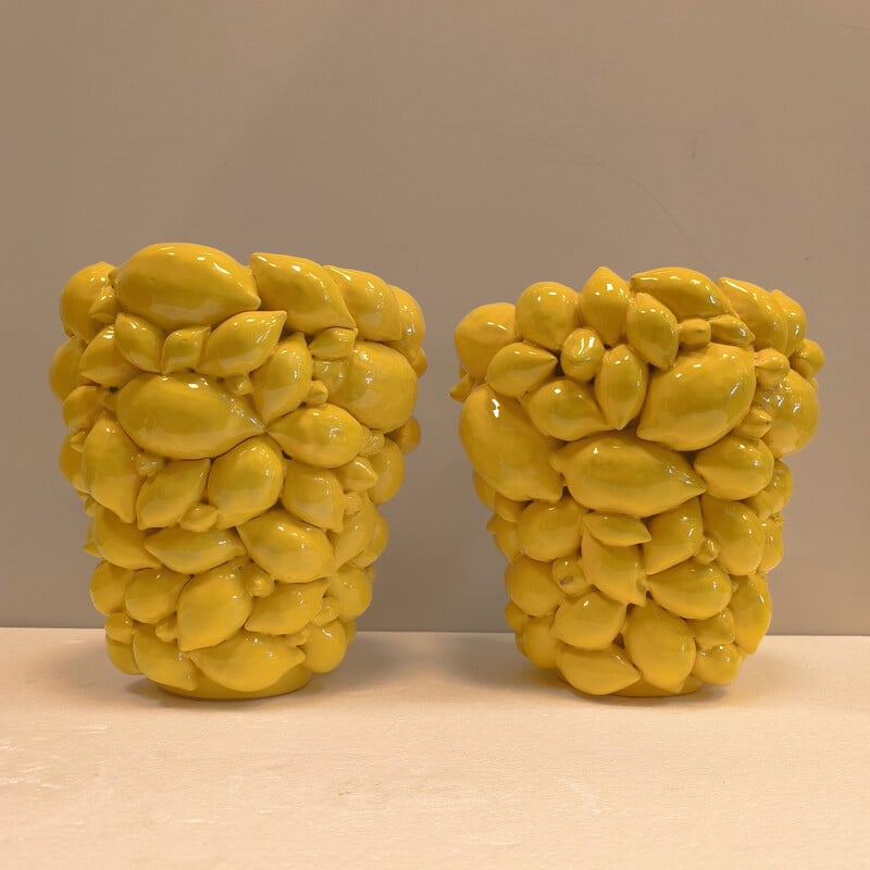 Pair of vintage glazed ceramic vases by Rosalinda Acampora, Italy