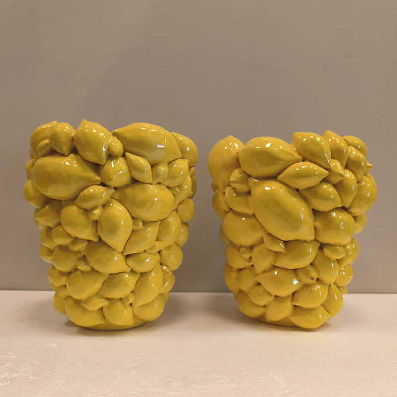 Pair of vintage glazed ceramic vases by Rosalinda Acampora, Italy