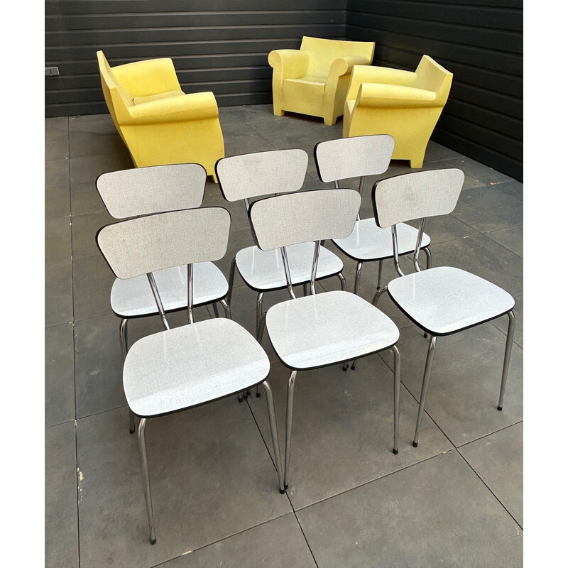 Set of 6 vintage chairs in formica and silver metal, 1960