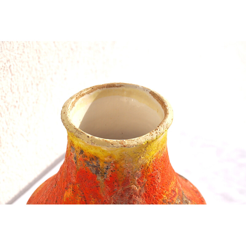 Orange and yellow ceramic vase, Marcello FANTONI - 1950s