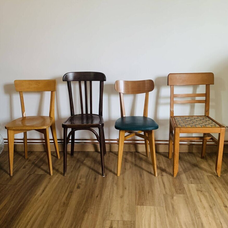 Set of 4 mismatched vintage chairs