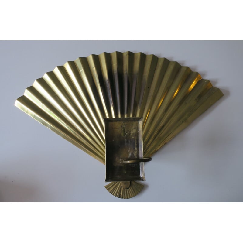 Golden brass fan-shaped wall lamp - 1970s