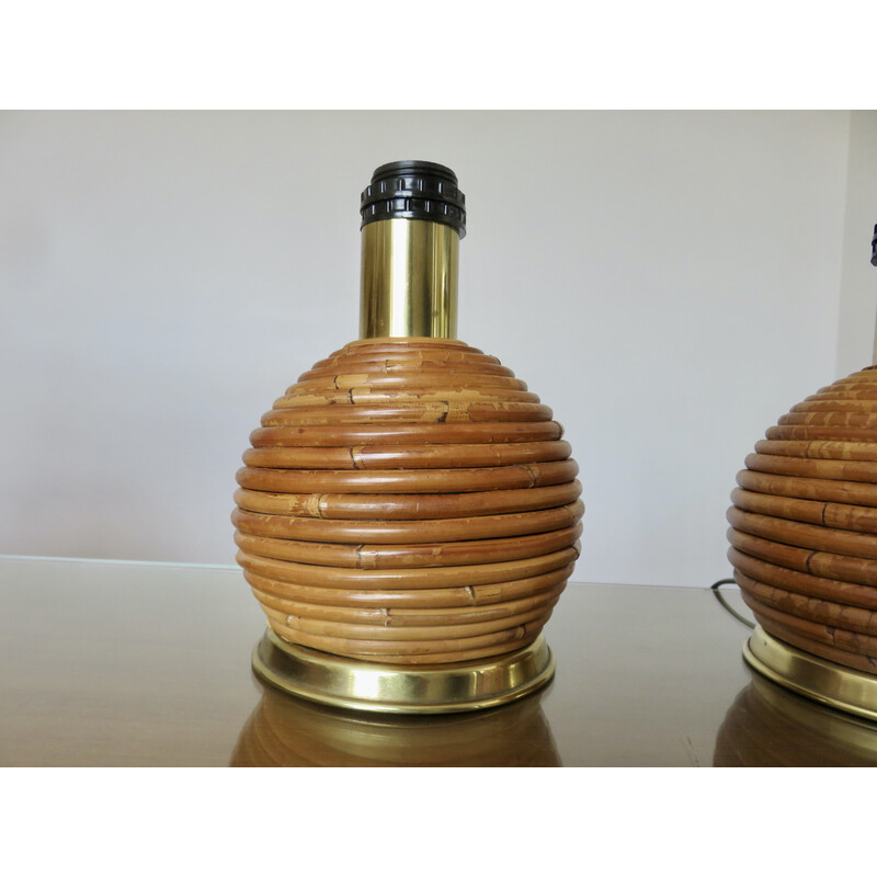 Pair of vintage rattan and bamboo lamps, Italy 1970